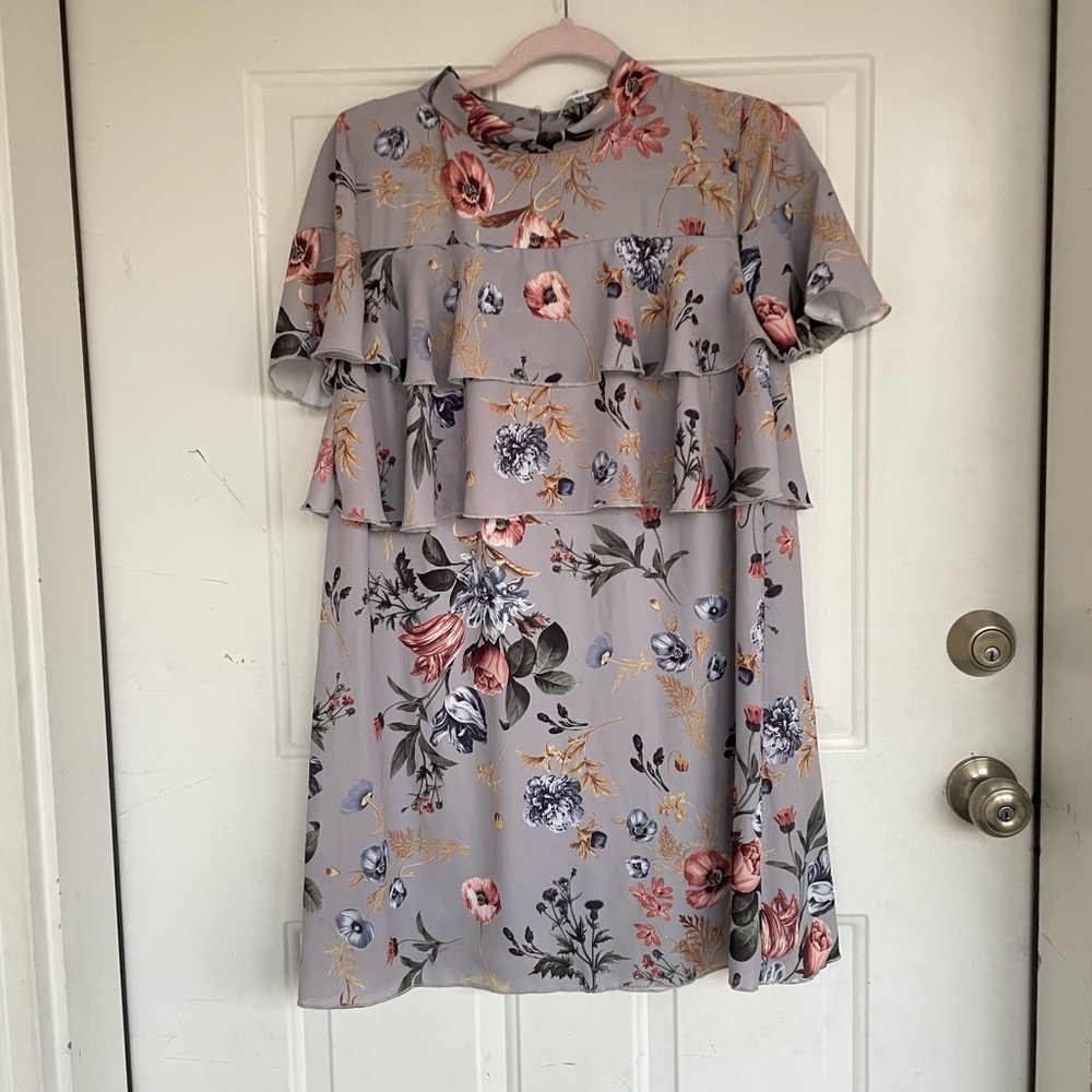Missguided floral high neck ruffle shirred dress size 10